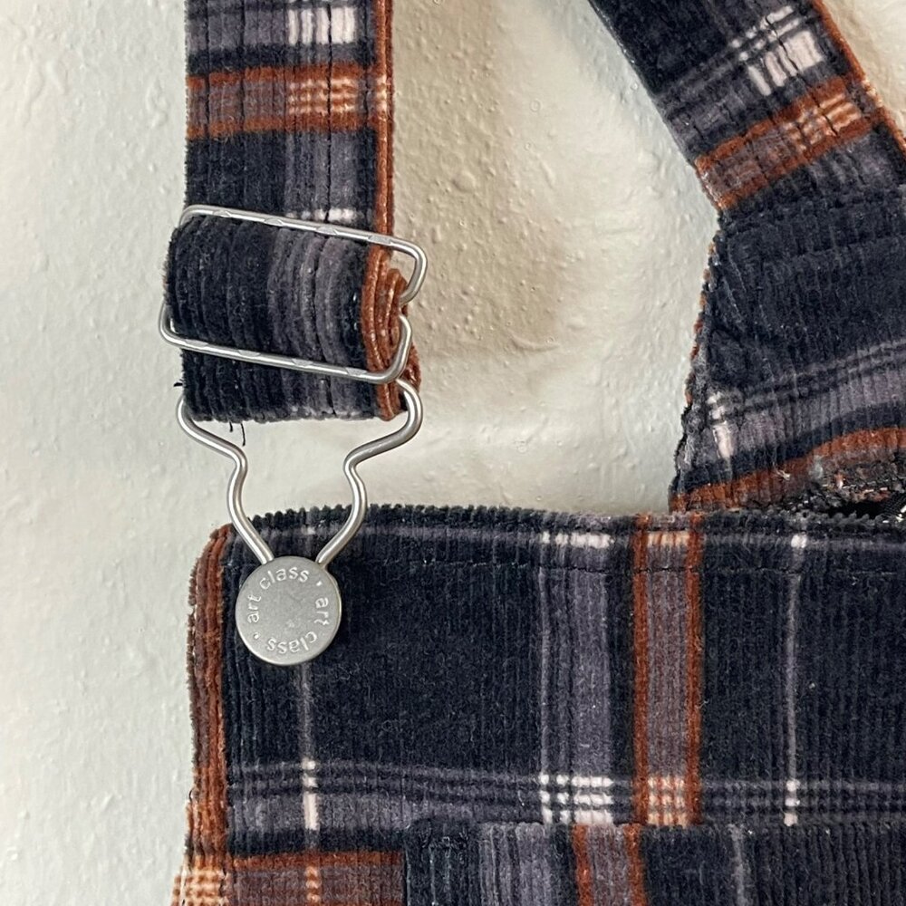 Plaid Corduroy Pinafore Dress With Adjustable Straps For Casual Or Layered Wear - Picture 5 of 13
